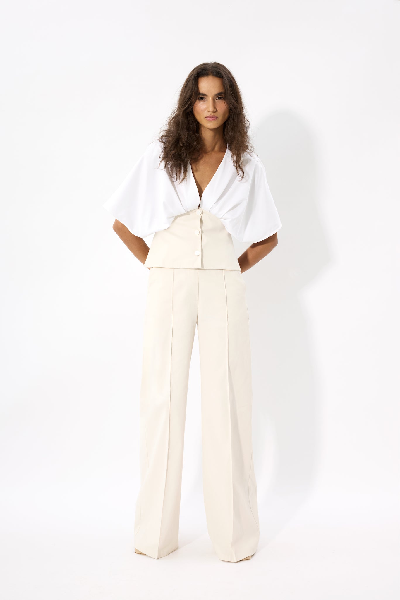 WIDE LEG GABARDINE PANTS